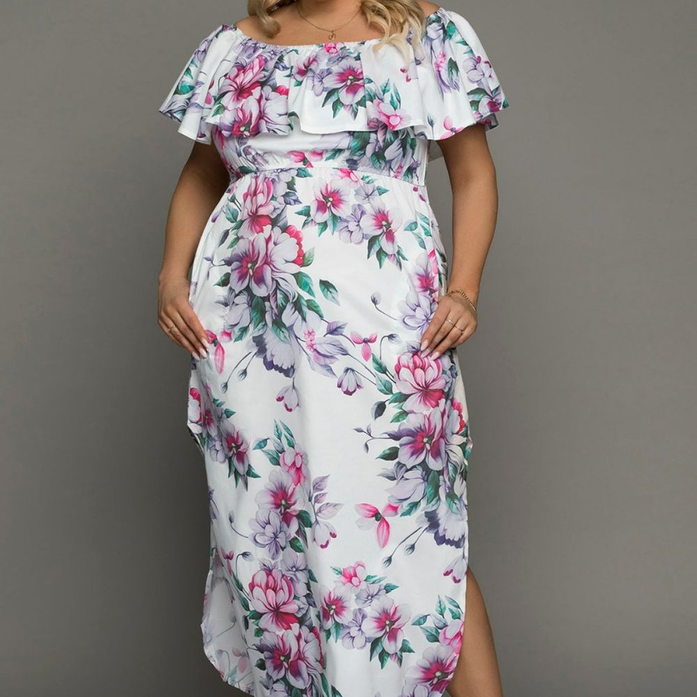 Off The Shoulder Floral Plus Size Maxi Dress - Picture 8 of 12